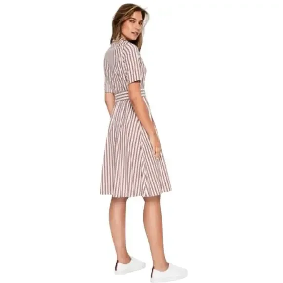 Boden Women 4 Anastasia Shirt Dress‎ Tie Waist Brown Conker/Ivory Button Up - Picture 4 of 17